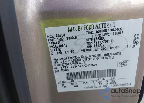 2004 Ford F-150 Stx/Xl/Xlt from USA, damaged, VIN 1FTRF12W04NC41949